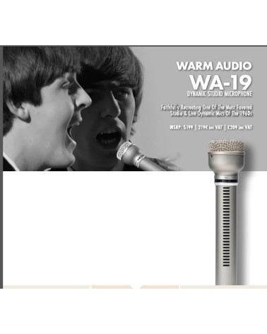 Micrófono Dinámico Cardioide Warm Audio WA-19 Dynamic Studio Mic Nickel