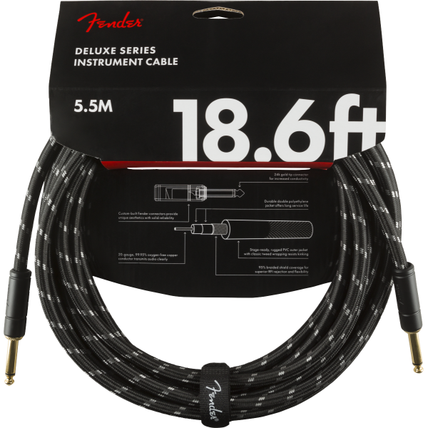 Cable Para Guitarra Fender Deluxe Instrument Cable Straight/Straight 18.6' Black Tweed