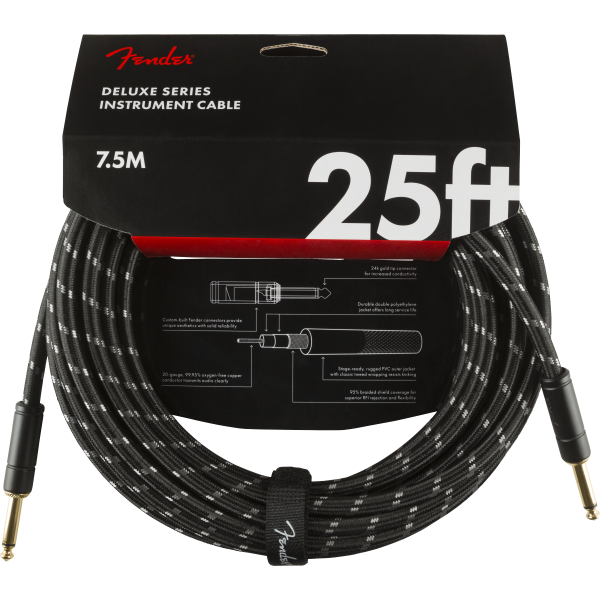 Cable Para Guitarra Fender Deluxe Instrument Cable Straight/Straight 25' Black Tweed
