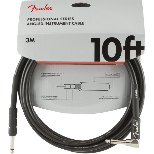 Cable Para Guitarra Fender Professional Instrument Cable Straight-Angle 10' Black