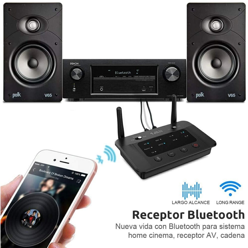 [Actualizado] 1Mii Receptor transmisor Bluetooth para TV Home Stereo 2  auriculares inalámbricos, adaptador de audio Bluetooth 5.2 con aptX HD/baja