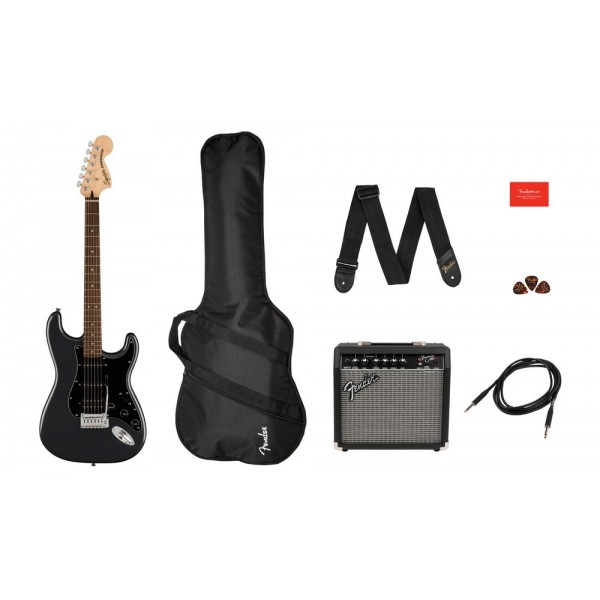 Pack De Guitarra Stratocaster Squier Affinity HSS Laurel Charcoal Frost Metallic + Amplificador