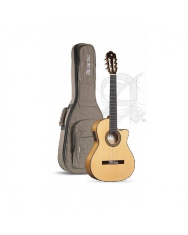 Guitarra Flamenca Alhambra 7 Fc CT E2 Cutaway Cuerpo Estrecho Electrificada Con Funda 9738 25 mm