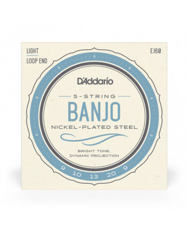 Juego De Cuerdas Para Banjo De 5 Cuerdas D'Addario EJ60+ Níquel Calibre Fino Plus 95-20