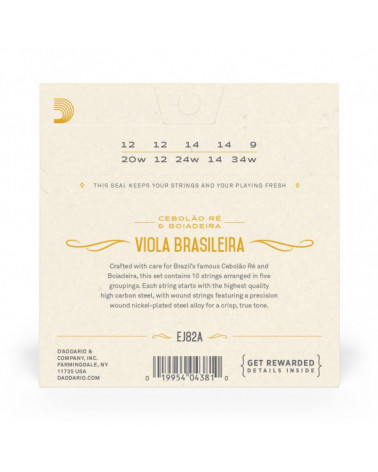 Juego De Cuerdas Para Viola Brasileira, Cebolao Re Y Boiadeira D'Addario EJ82A