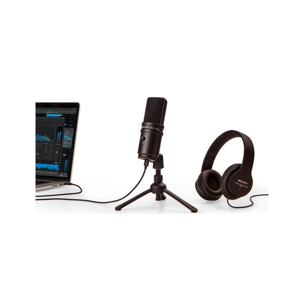 Kit Podcast USB Con Micrófono Zoom ZUM-2PMP USB Con Cable, Auriculares, Y Trípode