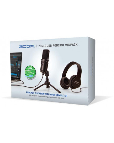 Kit Podcast USB Con Micrófono Zoom ZUM-2PMP USB Con Cable, Auriculares, Y Trípode
