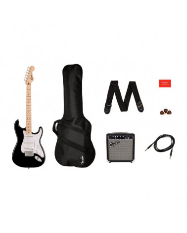 Pack De Guitarra Eléctrica Squier Sonic Stratocaster Maple Black Gig Bag 10G + Amplificador 10W