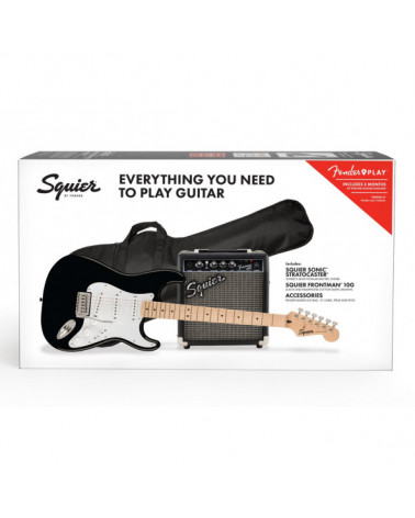 Pack De Guitarra Eléctrica Squier Sonic Stratocaster Maple Black Gig Bag 10G + Amplificador 10W