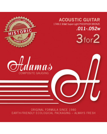Cuerdas Para Guitarra Acústica Adamas Phosphor Bronze Reedición Histórica 1749-3 Set 3 Cuerdas Super-Light .011