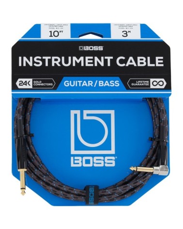 Cable Para Instrumento Boss BIC-25A Jack 1/4" Ángulo/Recto 25 FT 7,5 m